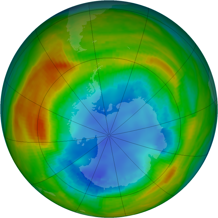 Antarctic ozone map for 19 August 1986